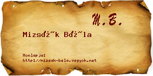 Mizsák Béla névjegykártya